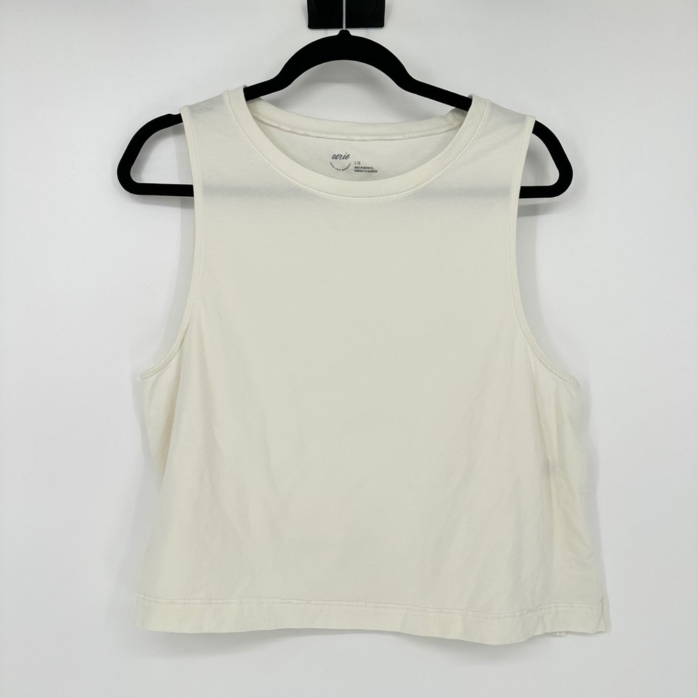Aerie White Dream Jersey Tank Cotton Blend Sleeveless Athletic Lounge Gym L